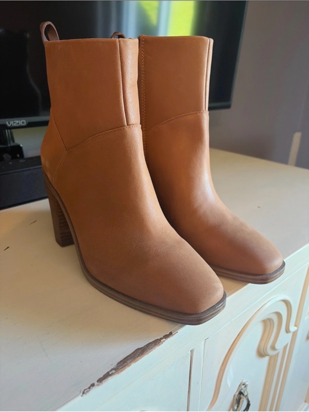 Crown Vintage Chestnut Tan Block Heel Ankle Boots